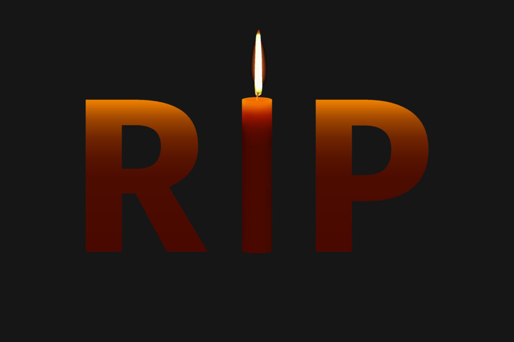 rip-text-rest-in-peace-with-burning-candle-as-i-illustration-on-death-and-funeral-theme-with-dark-background-vector