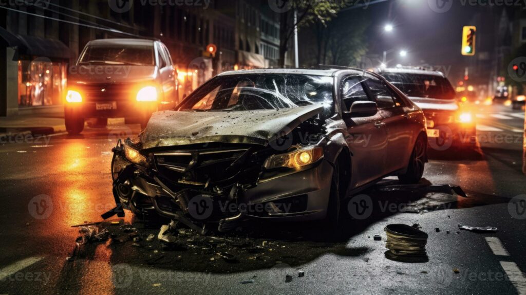 auto-accident-involving-two-cars-on-a-city-street-at-night-insurance-coverage-concept-generative-ai-photo